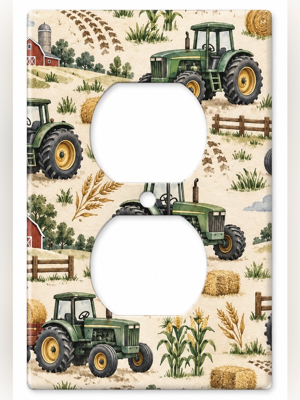 Green Tractor Farm Outlet Cover Boys Kids Room Farmhouse Wall Plate Decor